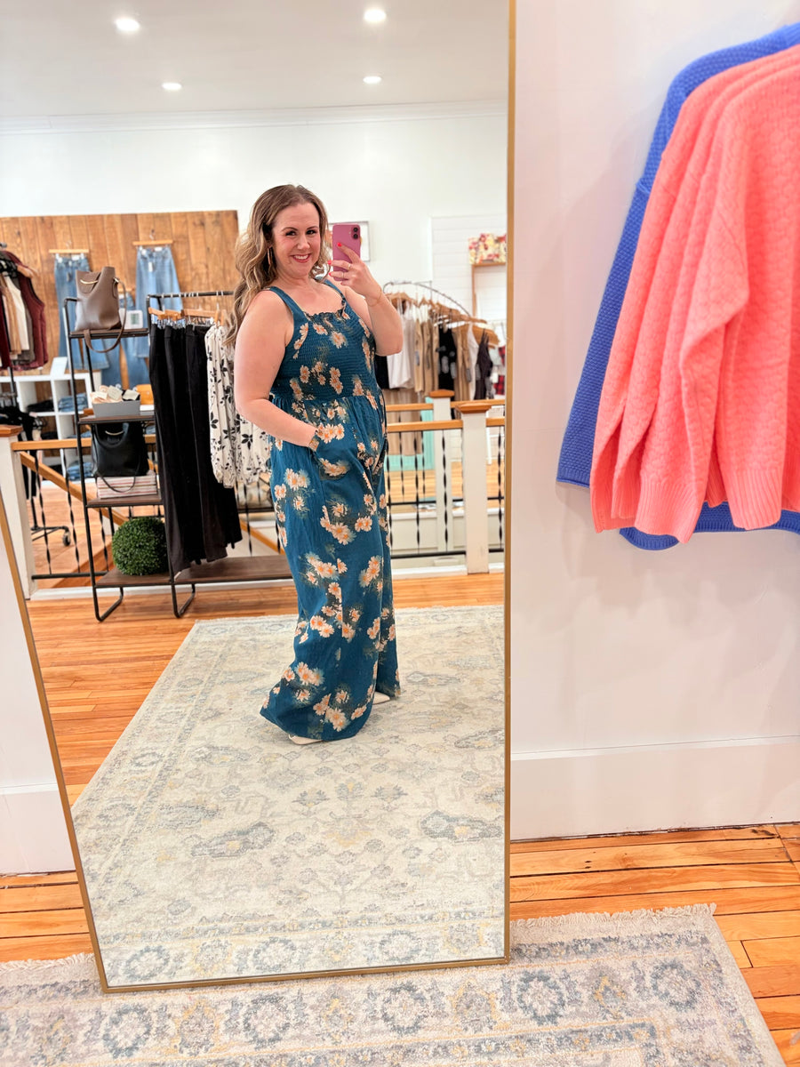 Make Your Move Romper- Teal Floral