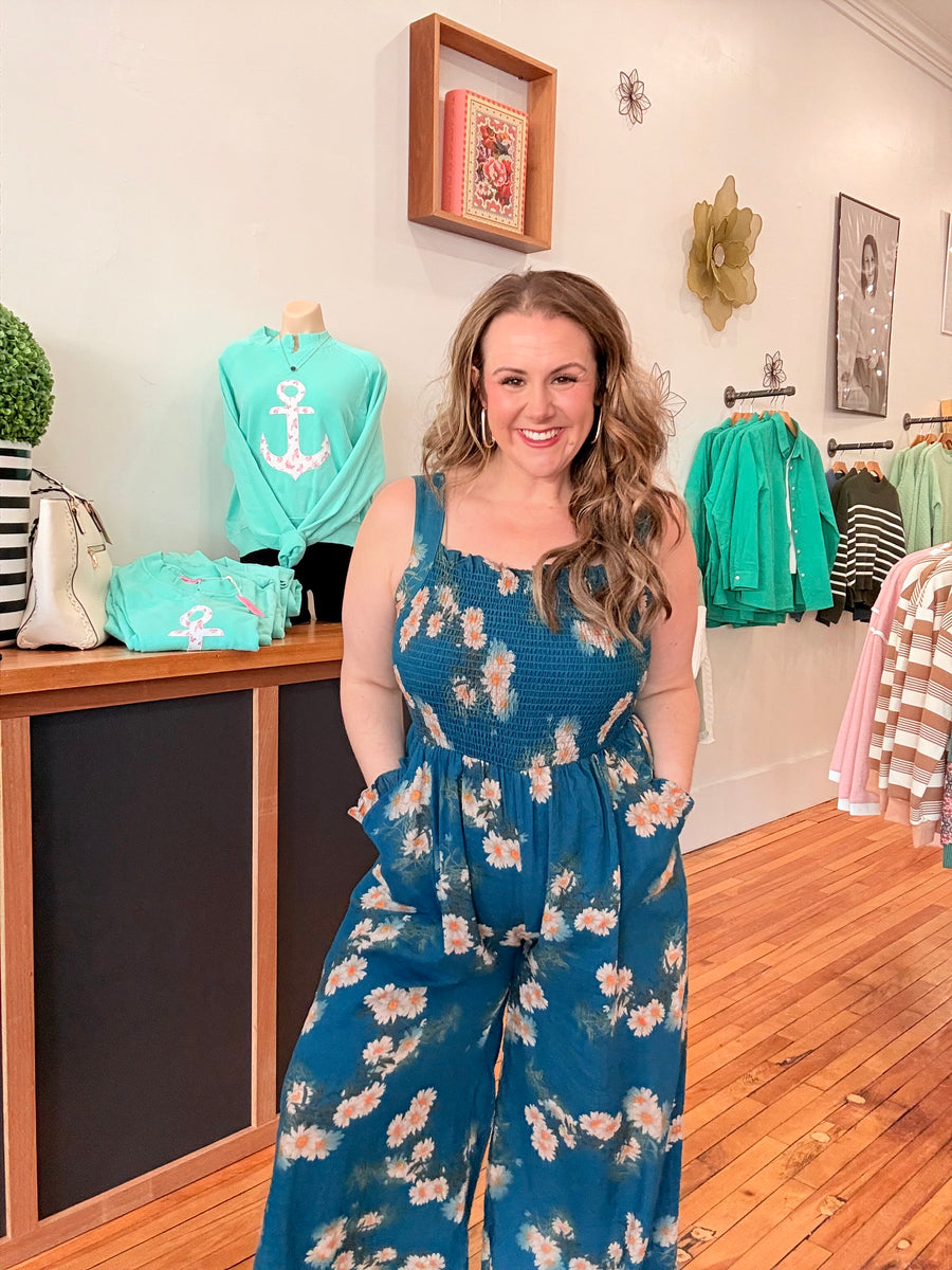 Make Your Move Romper- Teal Floral