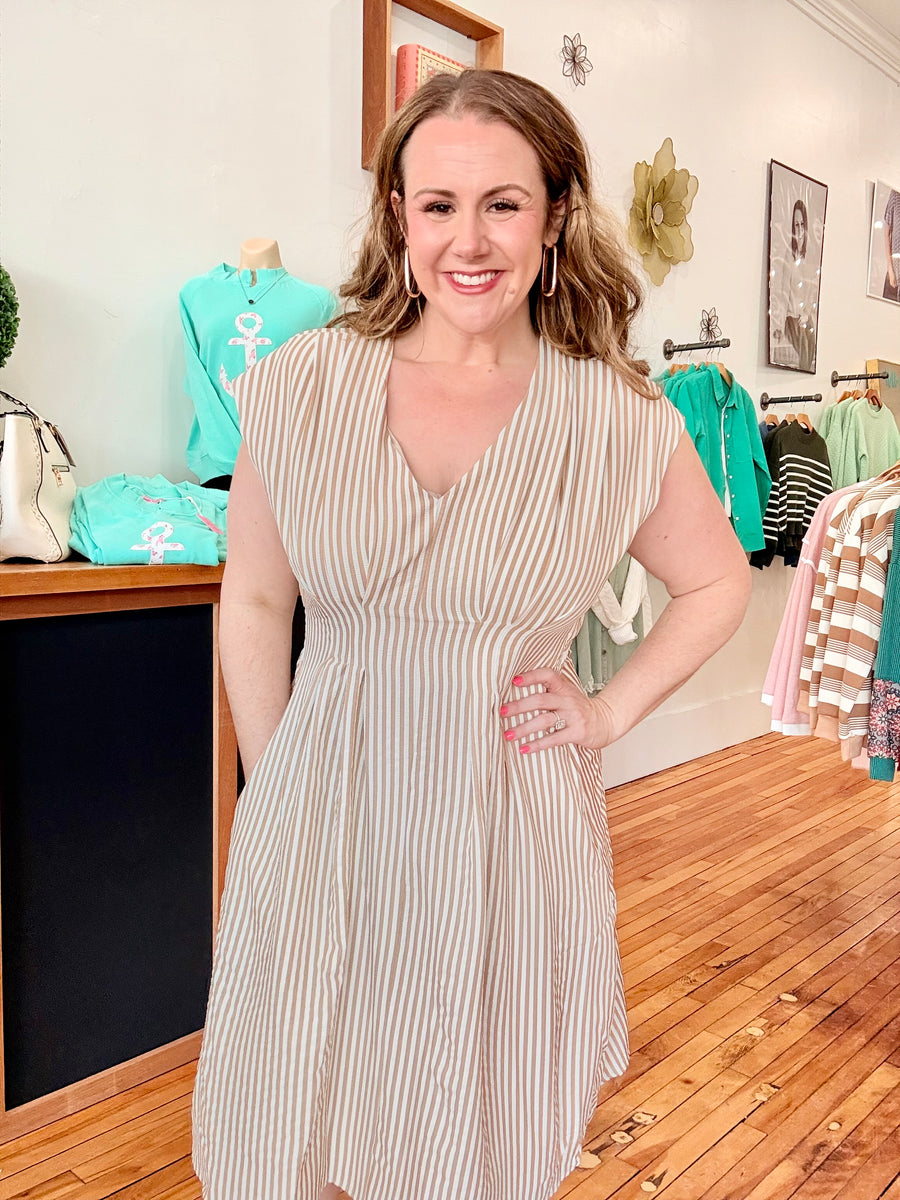 Retro Dress- Taupe Stripes