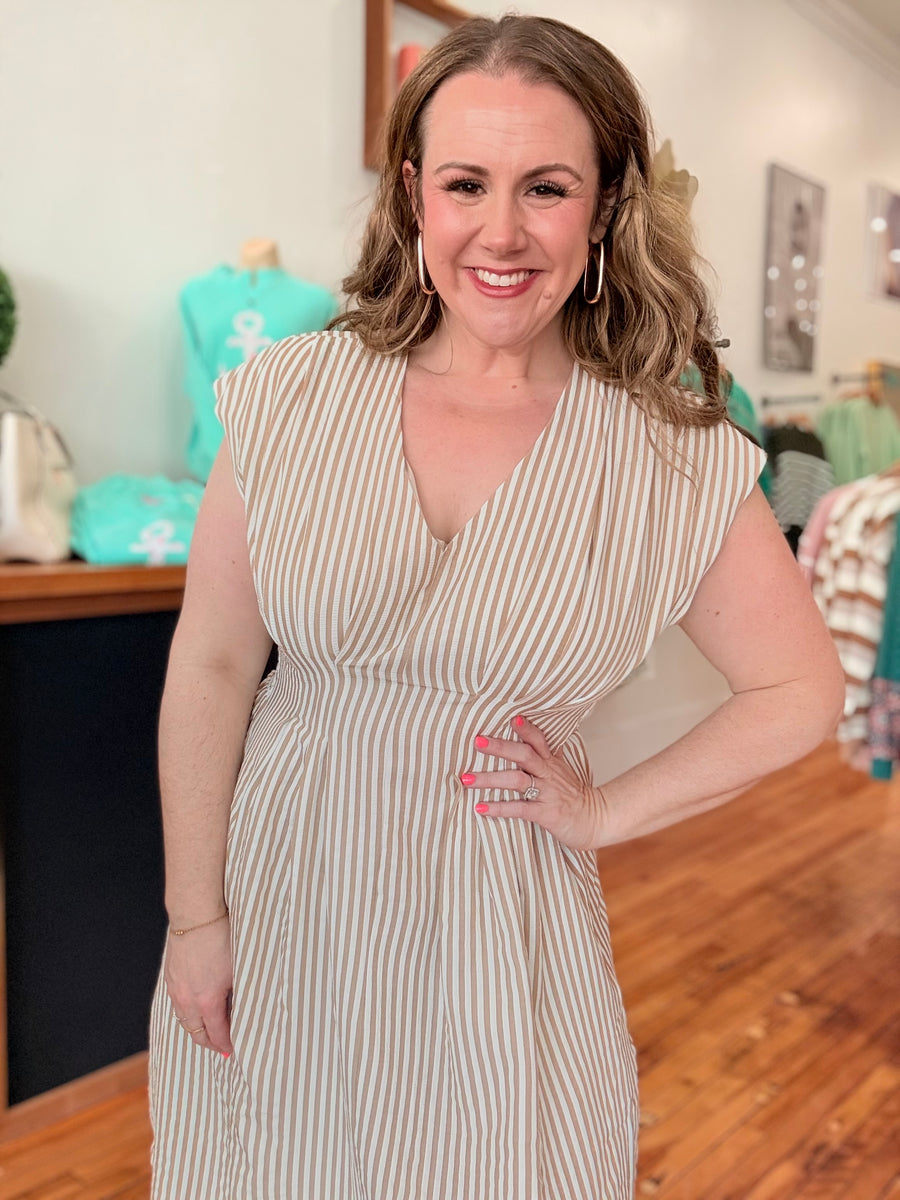 Retro Dress- Taupe Stripes
