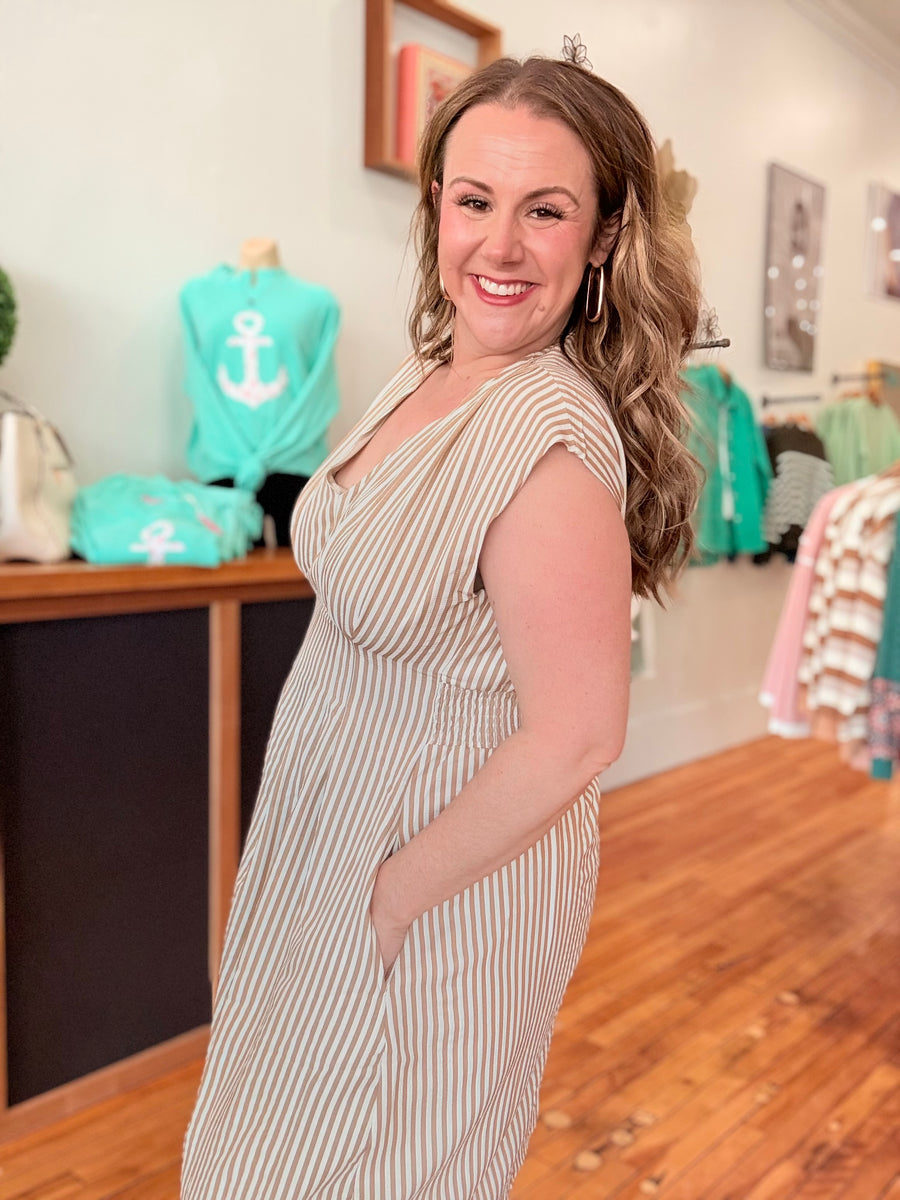 Retro Dress- Taupe Stripes