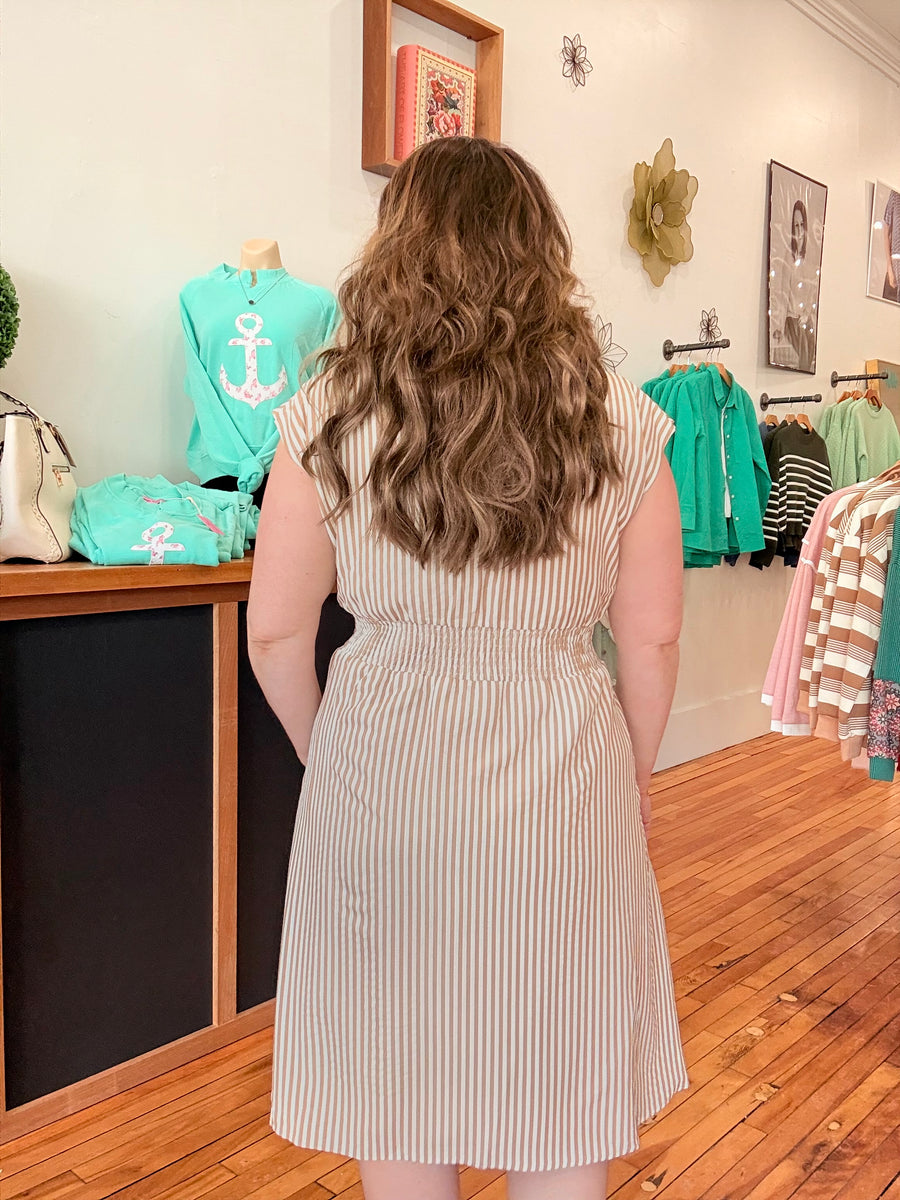 Retro Dress- Taupe Stripes