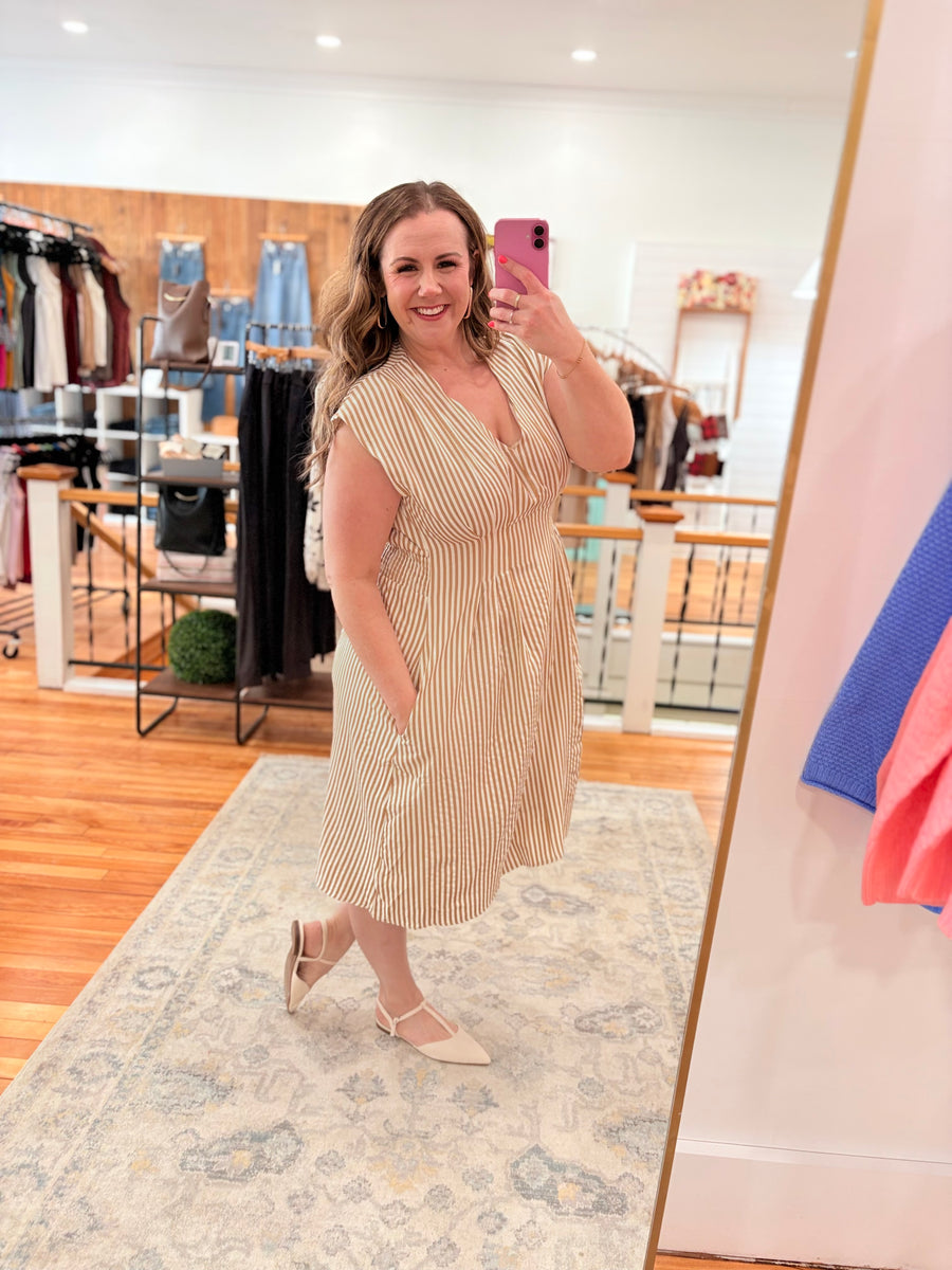 Retro Dress- Taupe Stripes