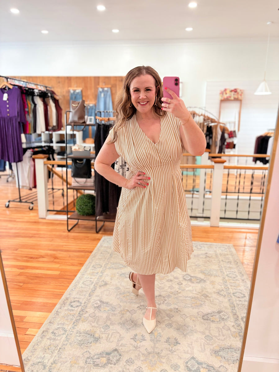 Retro Dress- Taupe Stripes