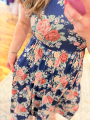 Folded Ruffle Sleeve Babydoll Floral Knit Dress