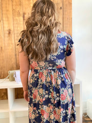Folded Ruffle Sleeve Babydoll Floral Knit Dress