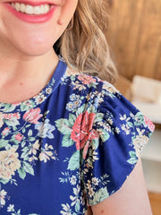 Folded Ruffle Sleeve Babydoll Floral Knit Dress