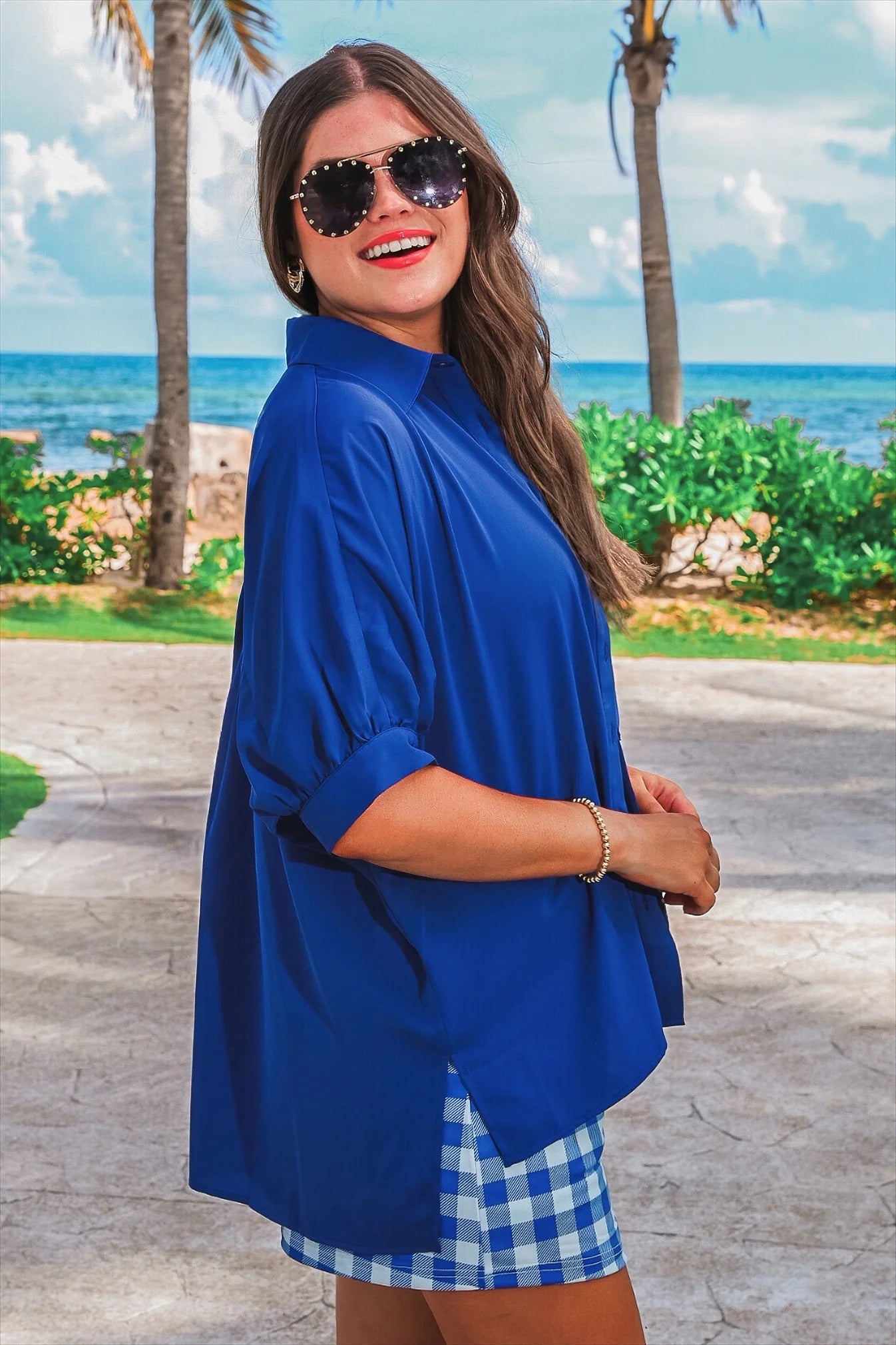 Sutton Button Up Top- Royal Blue