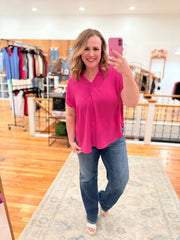 Collared Air Flow Tee- Hot Pink