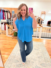 Collared Air Flow Tee- Diva Blue