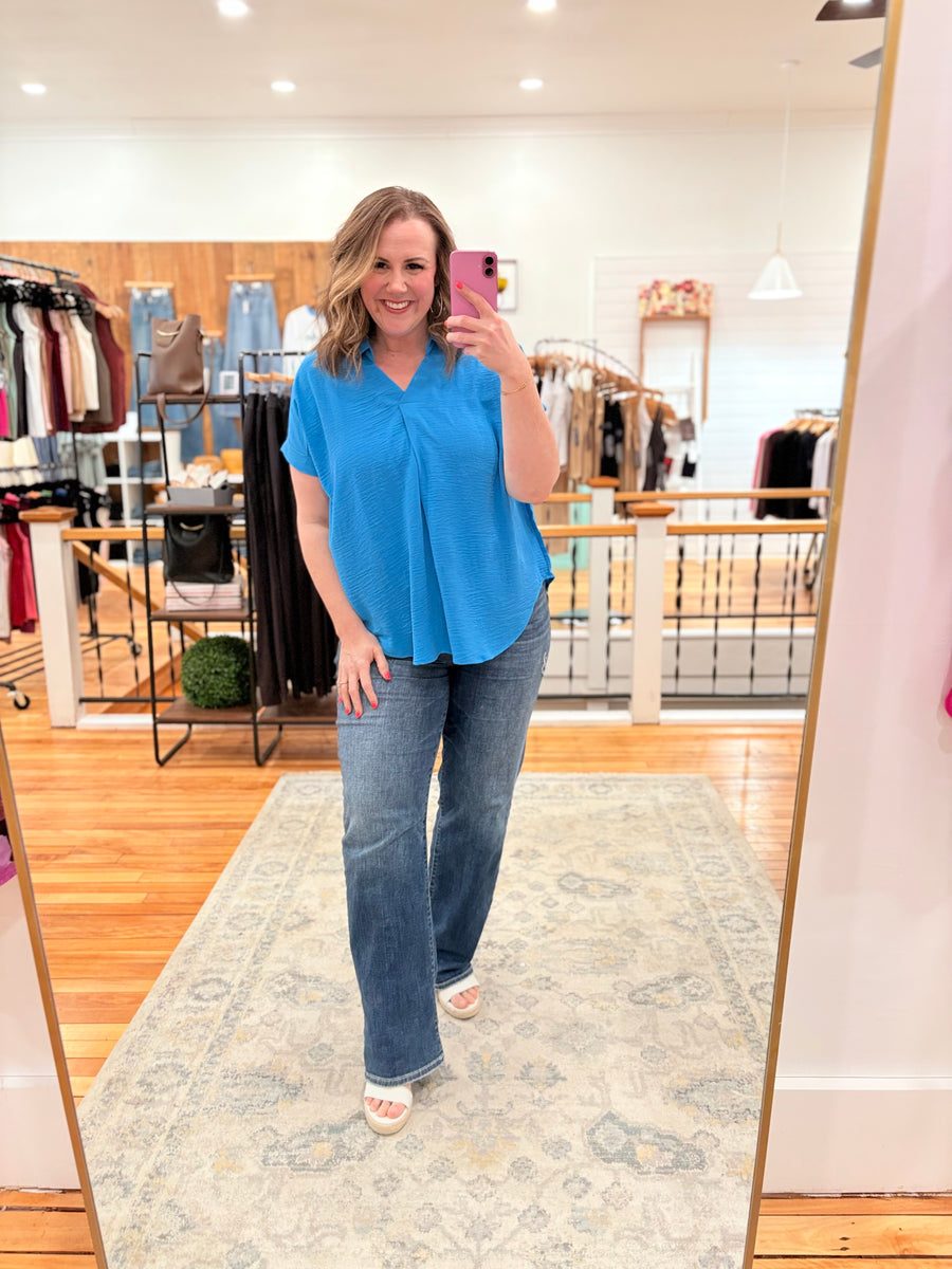 Collared Air Flow Tee- Diva Blue