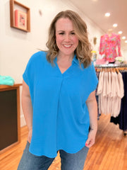 Collared Air Flow Tee- Diva Blue