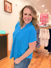 Collared Air Flow Tee- Diva Blue
