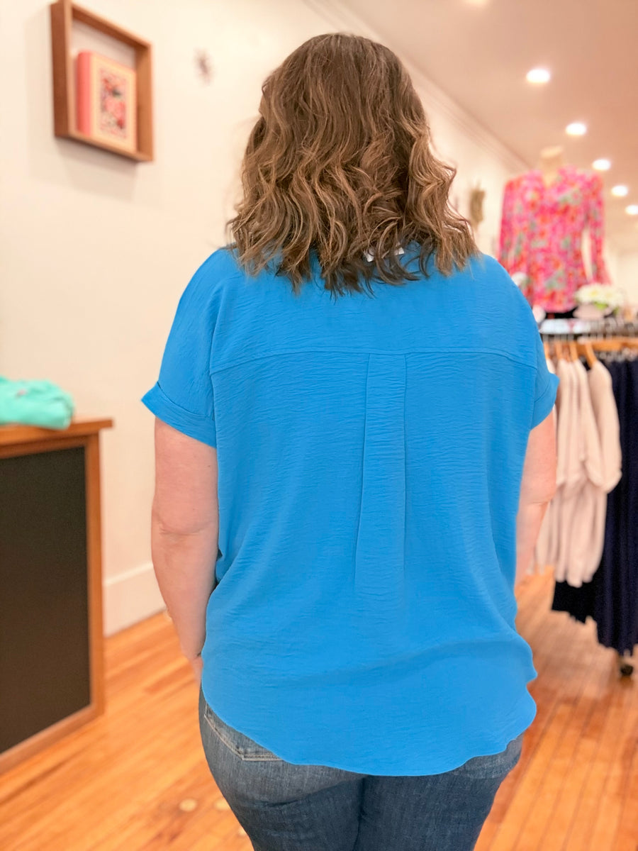 Collared Air Flow Tee- Diva Blue