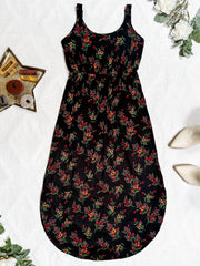 WAREHOUSE Reagan Ribbed Midi Dress - Black Floral