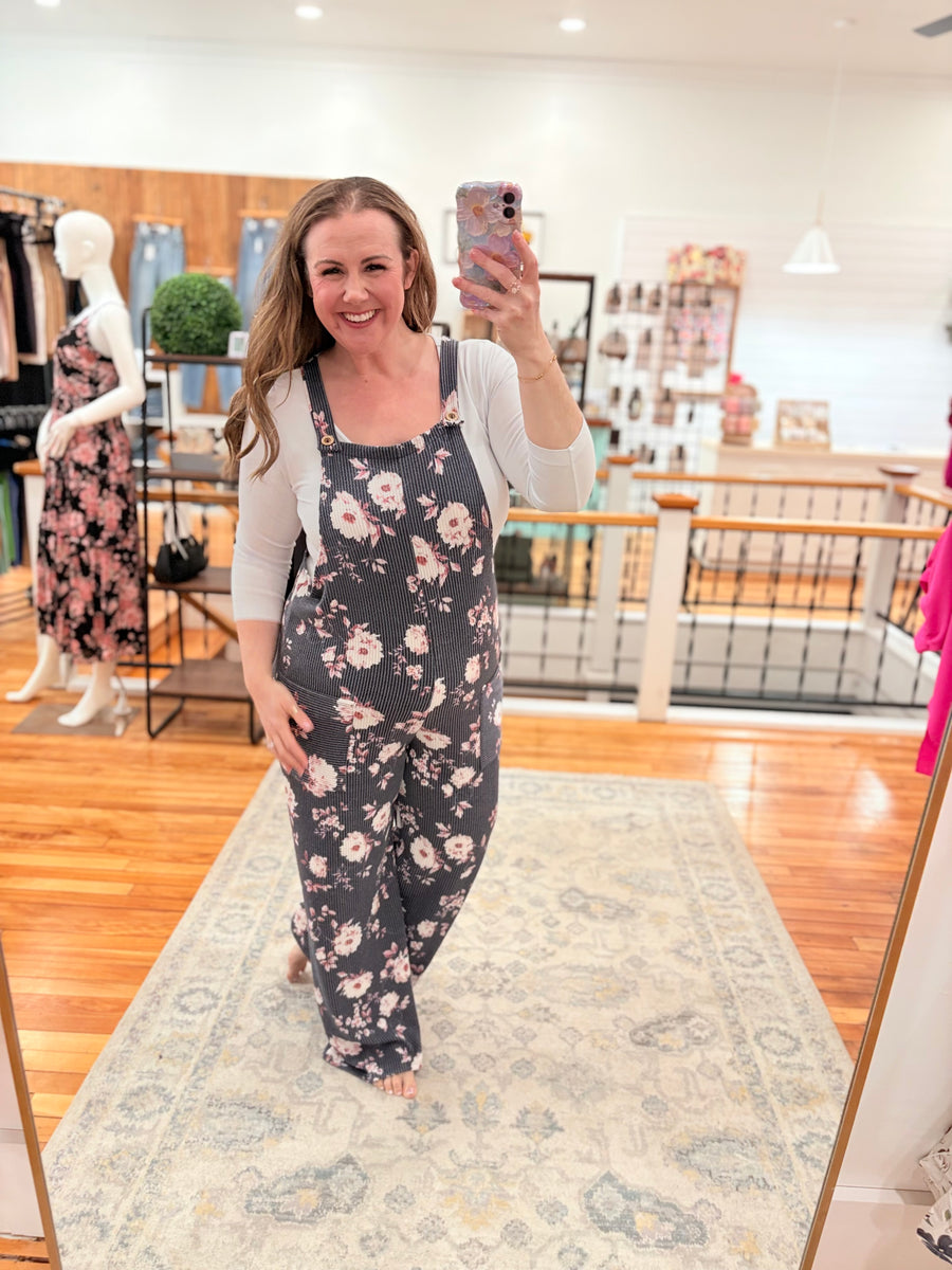 Floral Urban Ribbed Jumpsuit- Navy