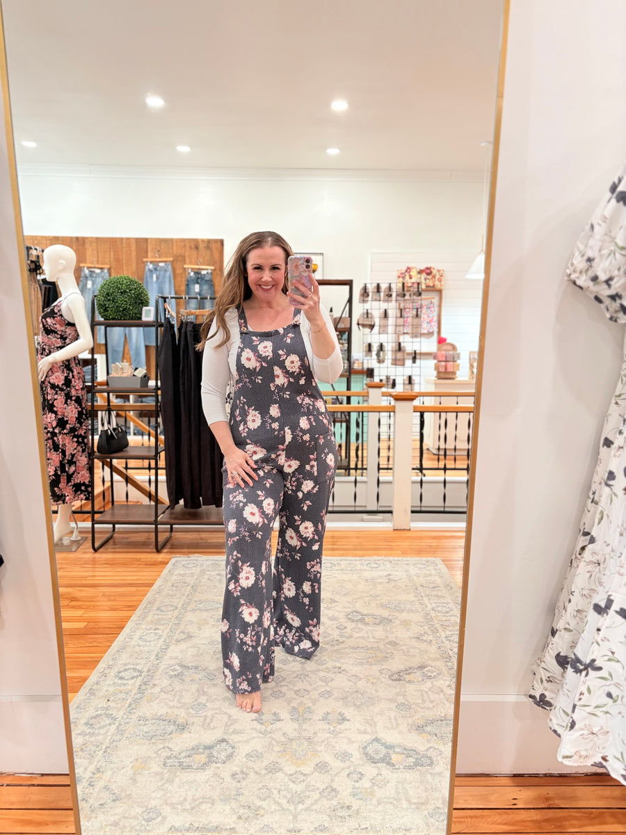 Floral Urban Ribbed Jumpsuit- Navy