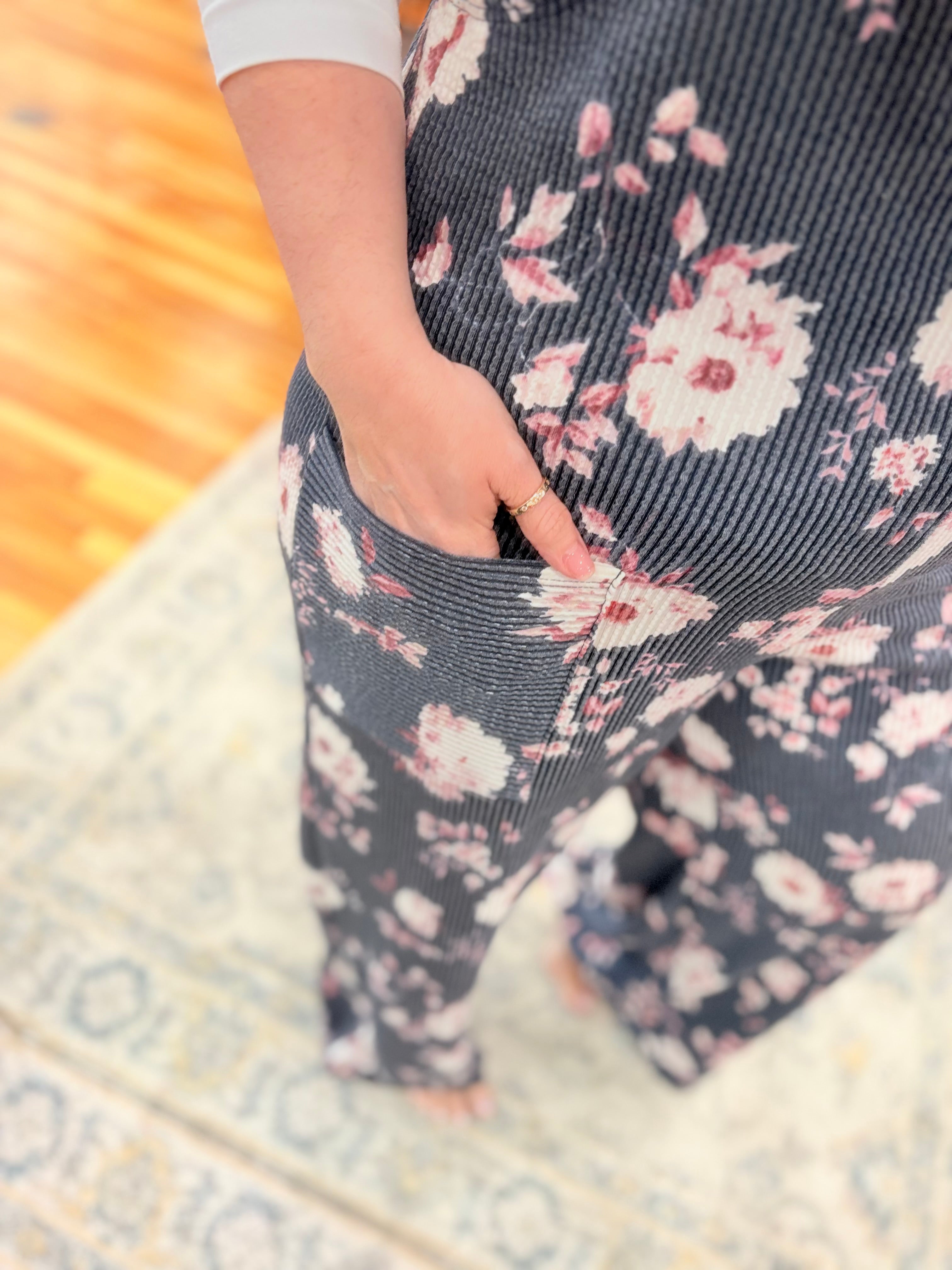 Floral Urban Ribbed Jumpsuit- Navy