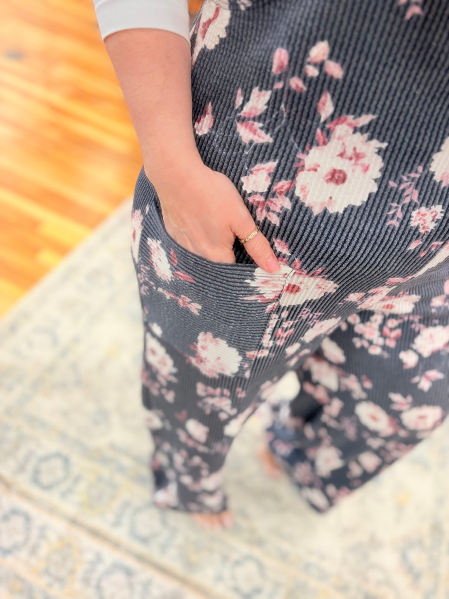 Floral Urban Ribbed Jumpsuit- Navy