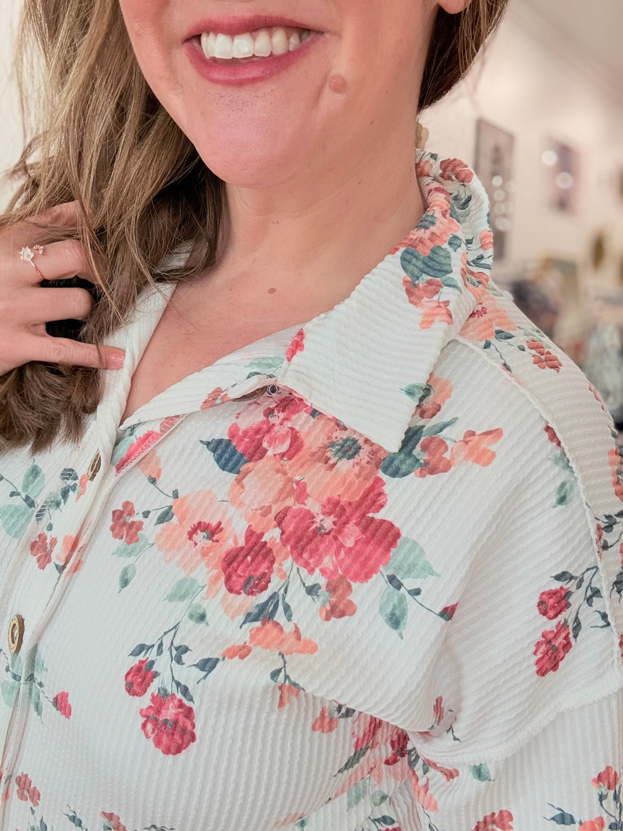 Urban Ribbed Button Up- Coral Floral