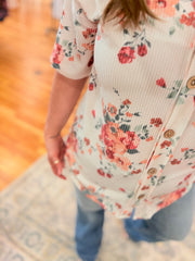 Urban Ribbed Button Up- Coral Floral