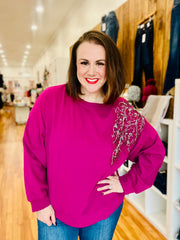 Sparkle Shoulder Sweater- Berry
