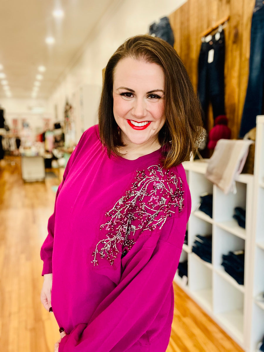 Sparkle Shoulder Sweater- Berry