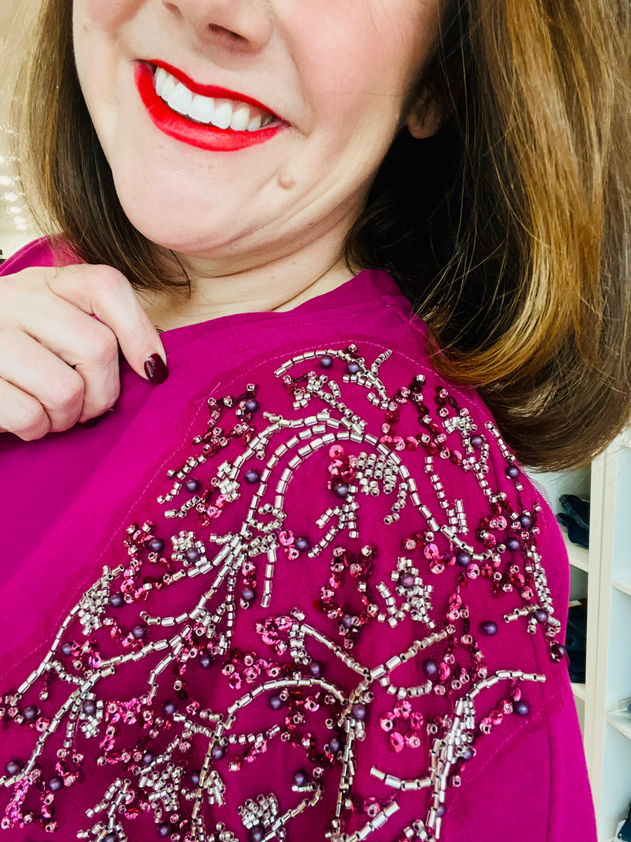 Sparkle Shoulder Sweater- Berry