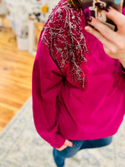 Sparkle Shoulder Sweater- Berry