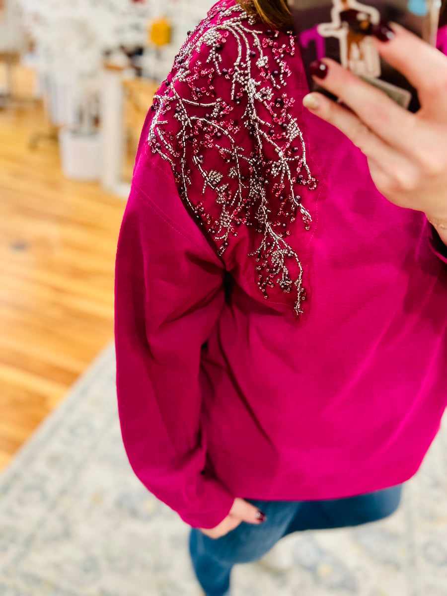 Sparkle Shoulder Sweater- Berry