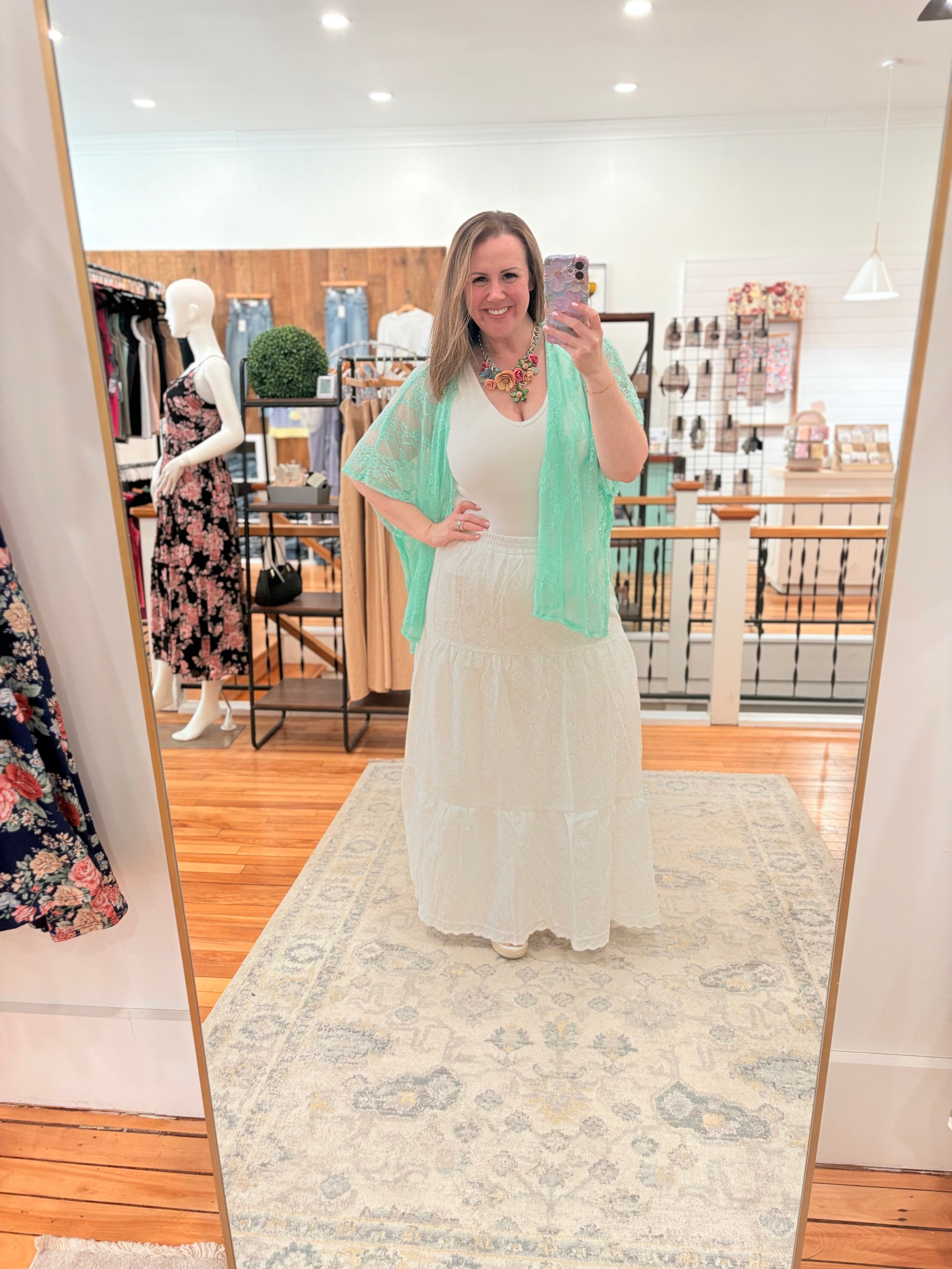 Eyelet Tiered Maxi Skirt