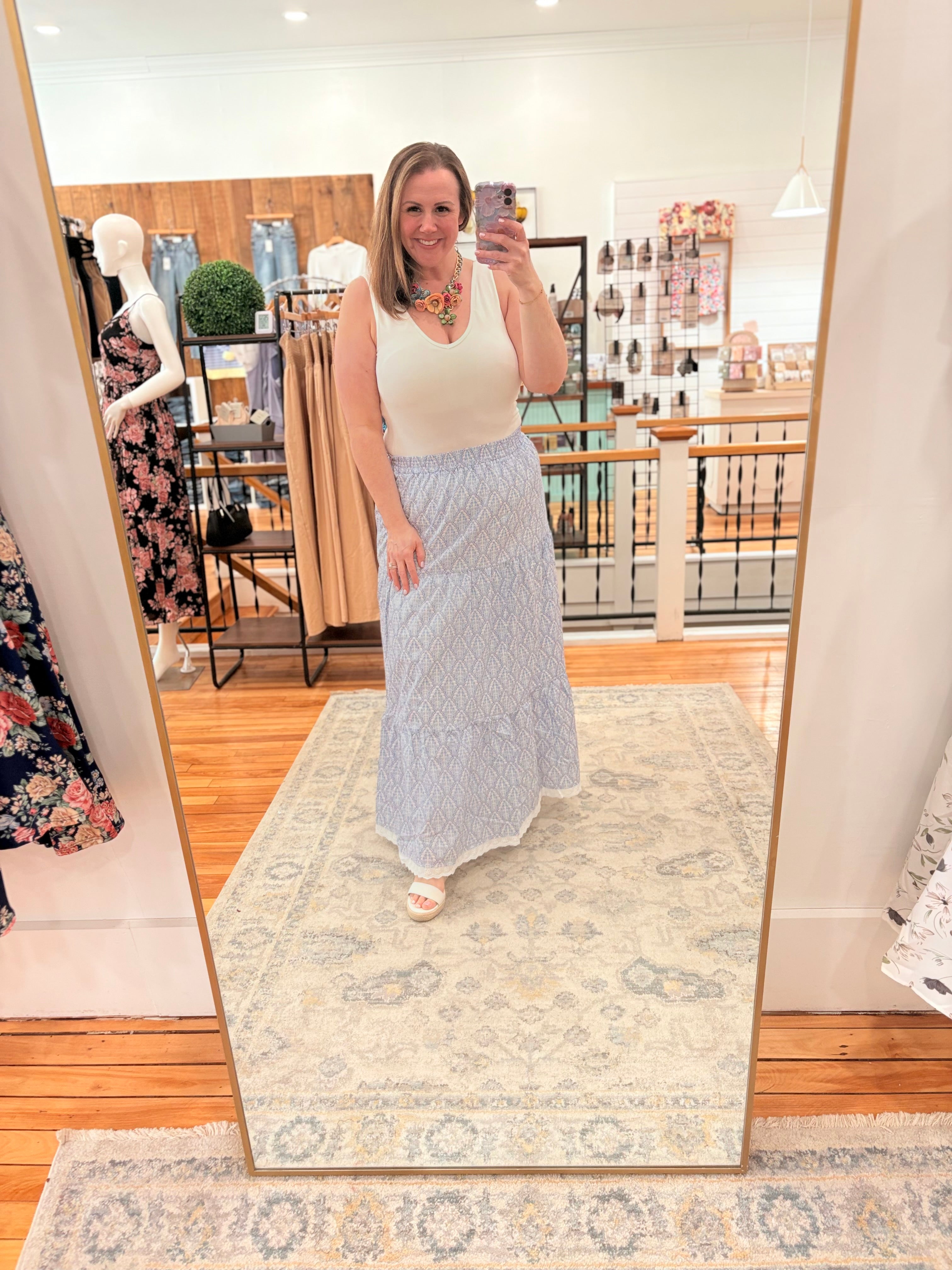 Scalloped Edge Tiered Maxi Skirt