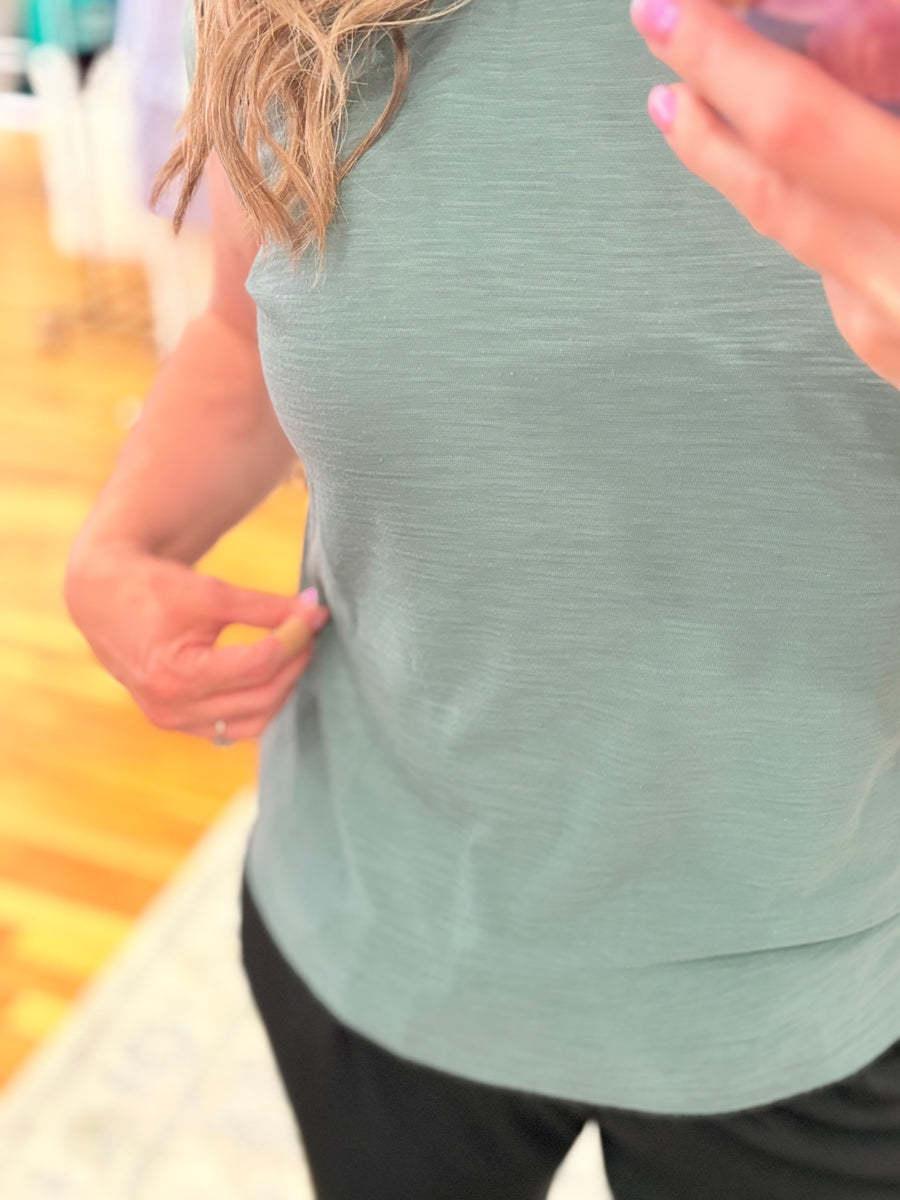 Cotton Rolled Sleeve Tee- Jade