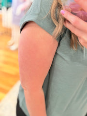 Cotton Rolled Sleeve Tee- Jade
