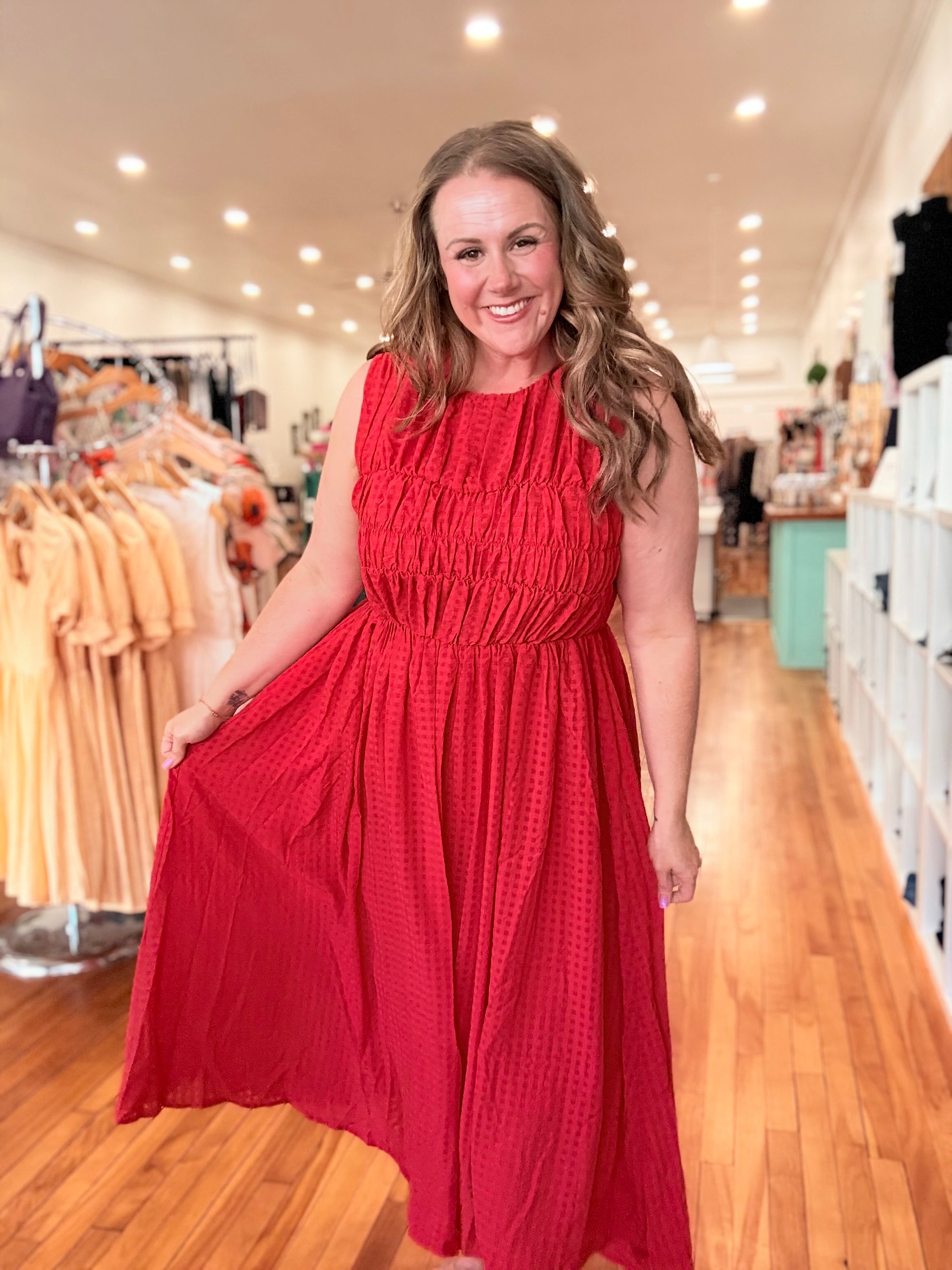 Fiesty Fiesta Midi Dress- Red