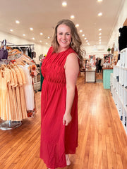 Fiesty Fiesta Midi Dress- Red