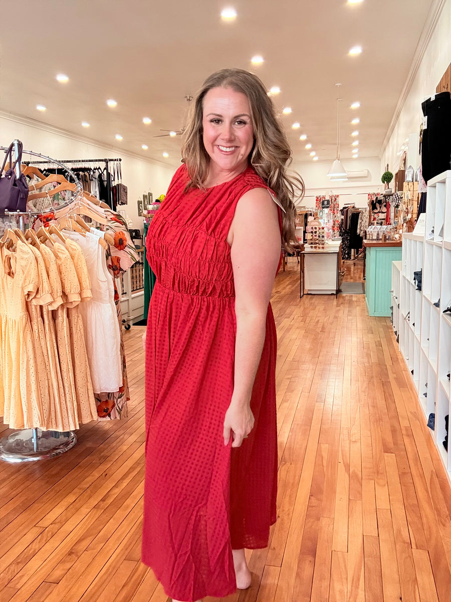 Fiesty Fiesta Midi Dress- Red