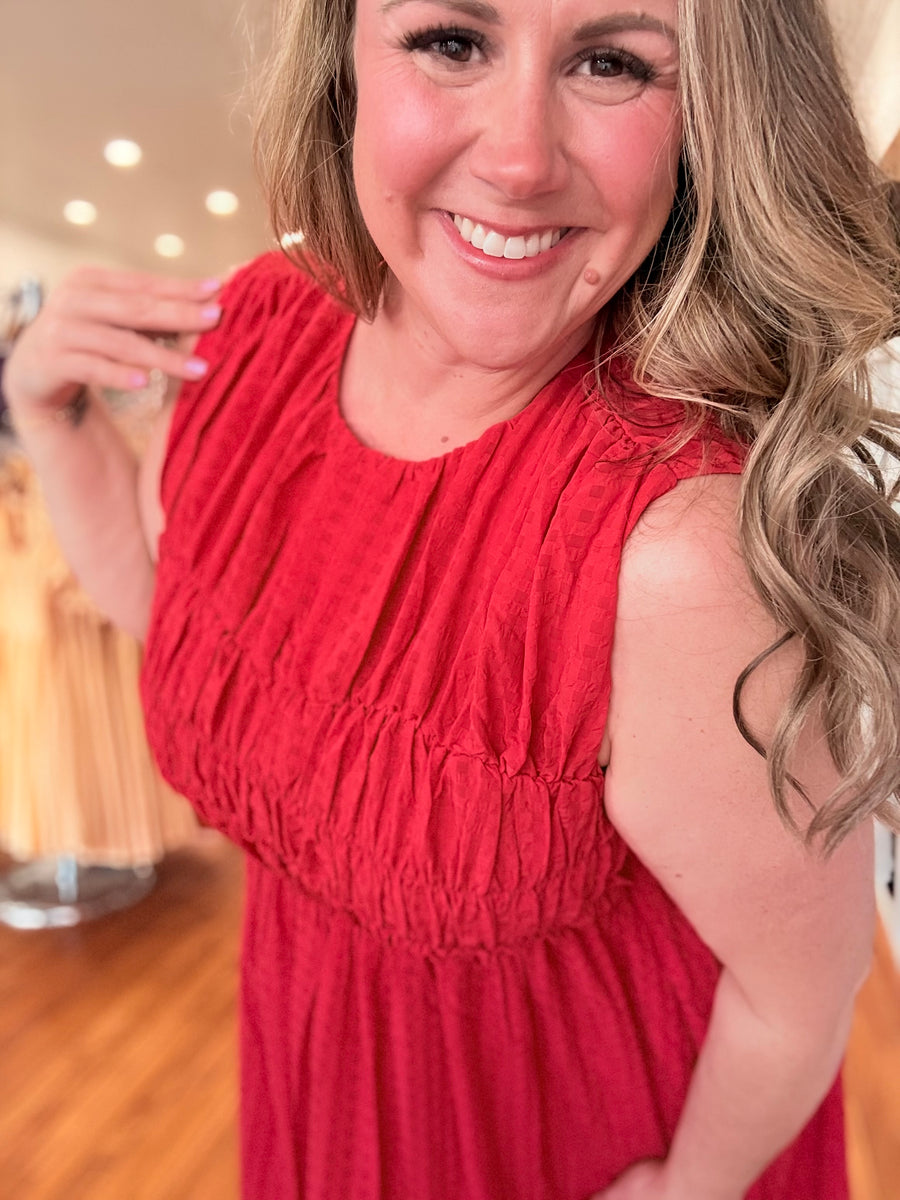 Fiesty Fiesta Midi Dress- Red