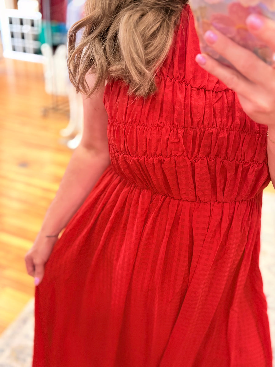 Fiesty Fiesta Midi Dress- Red