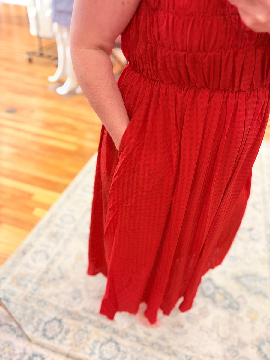 Fiesty Fiesta Midi Dress- Red