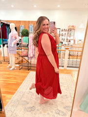 Fiesty Fiesta Midi Dress- Red