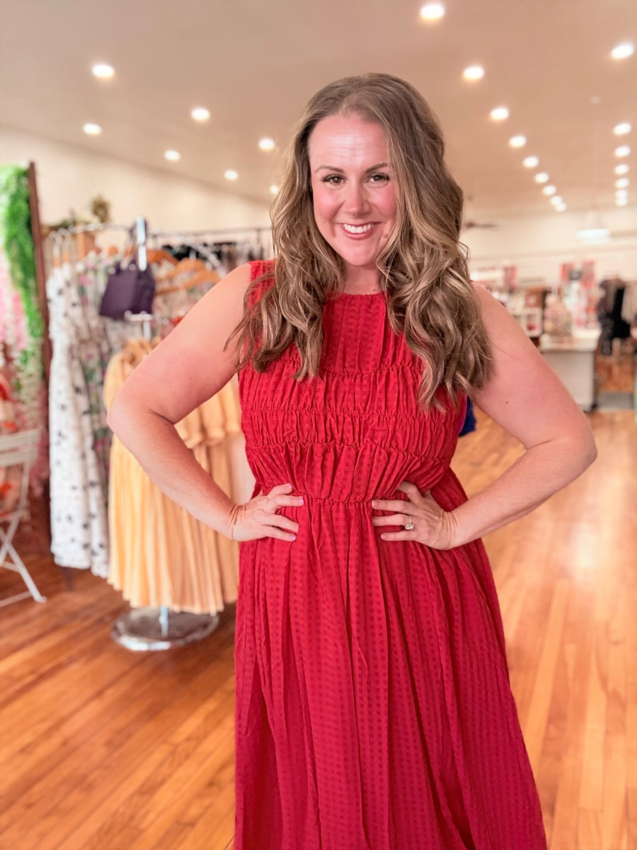 Fiesty Fiesta Midi Dress- Red