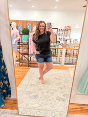 Mid Rise Raw Hem Denim Shorts