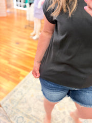 Cotton Rolled Sleeve Tee- Black