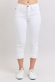 Midrise White Cuffed Capris
