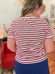 Red Stripe Scalloped Trim Tee