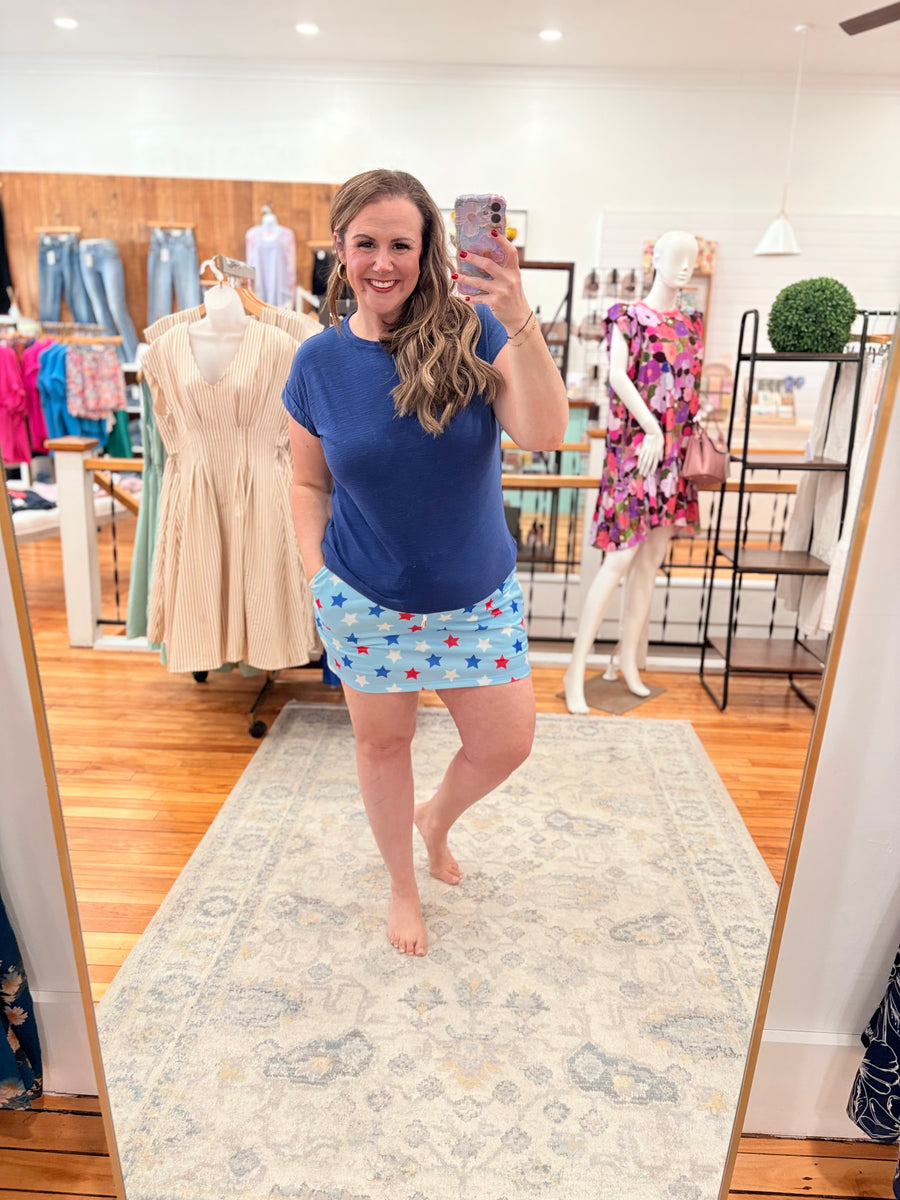 Sky Blue Patriotic Star Skort