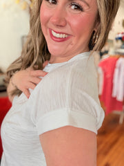 Cotton Rolled Sleeve Tee- White