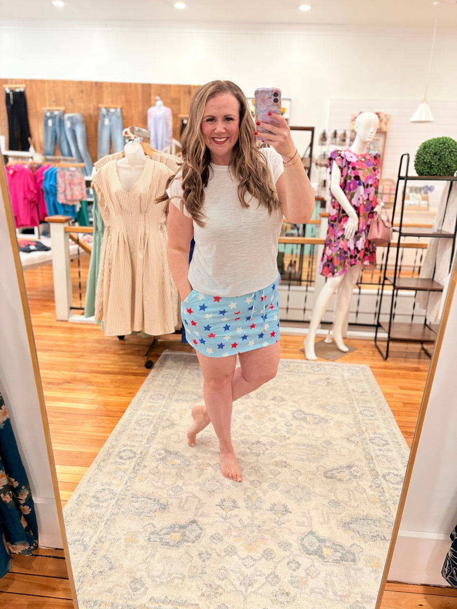 Sky Blue Patriotic Star Skort