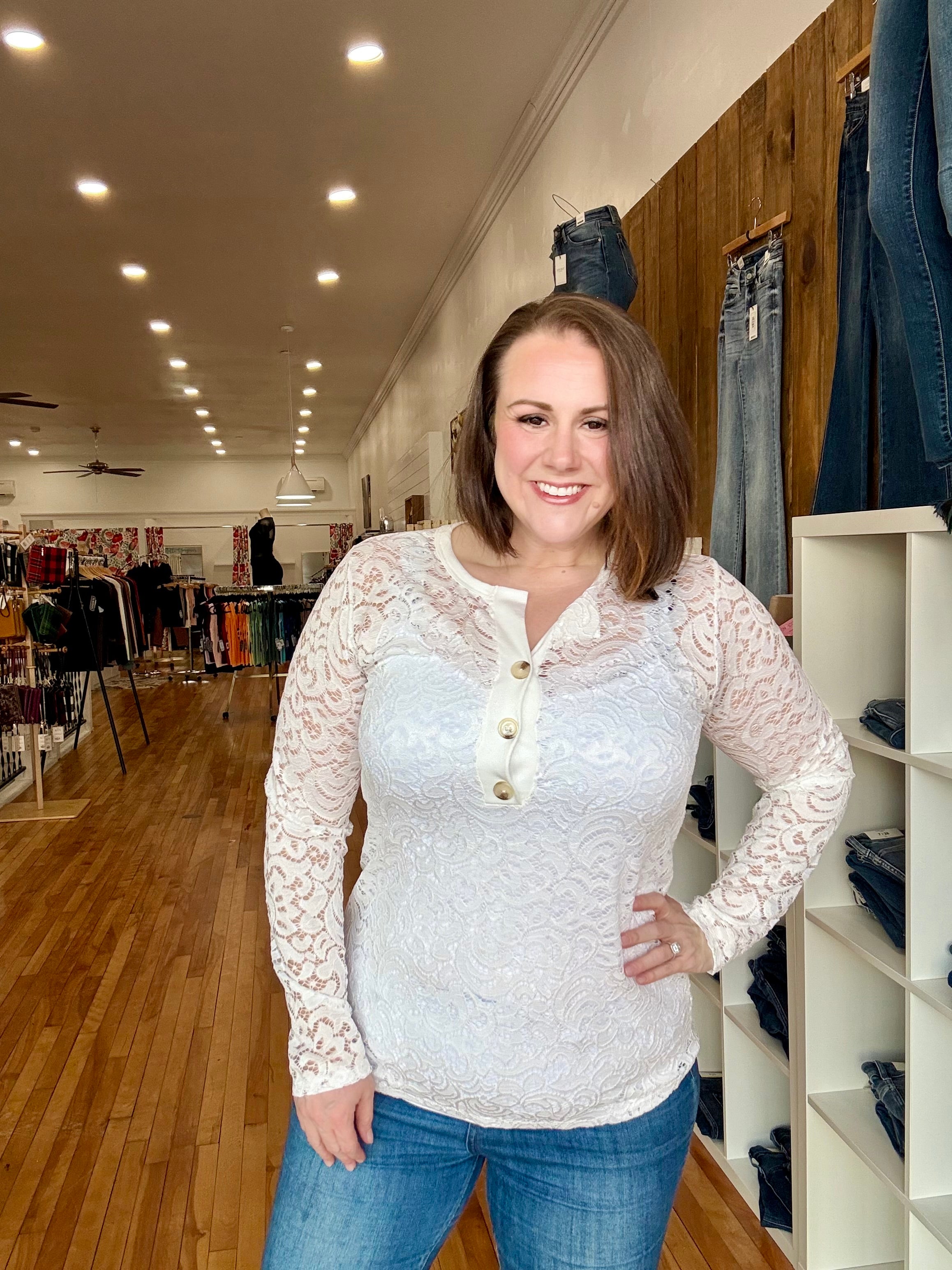 Lace Button Up- Ivory FINAL SALE